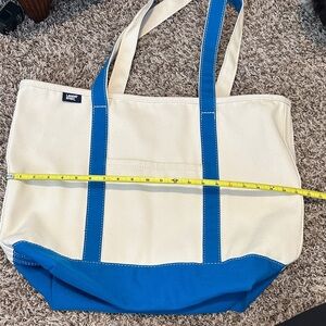 Lands' End Cream and Blue Canvas Tote